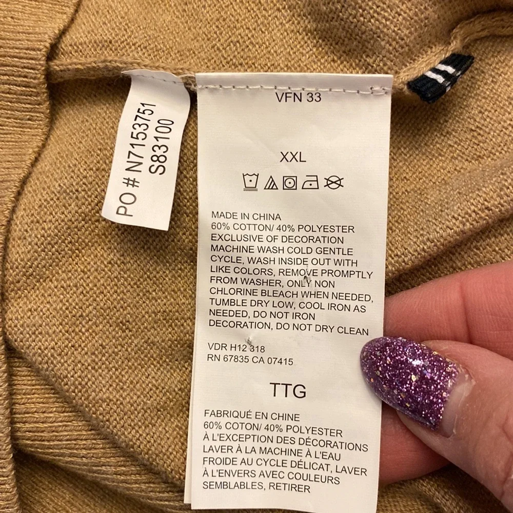 NAUTICA NAVTECH men’s Ribbed V-neck long sleeve tan sweater cotton blend XXL 🌞 - Picture 9 of 12